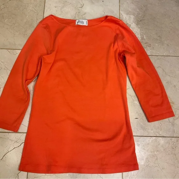 Zara Organic Cotton 3/4 Sleeve, Crew Neck T-Shirt, Bright Orang, Beautiful! Sz S - Picture 5 of 7